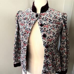 Vintage Strawberry Plant DOROTHY SCHOELEN Floral Velveteen Blazer Jacket Sz 6 XS